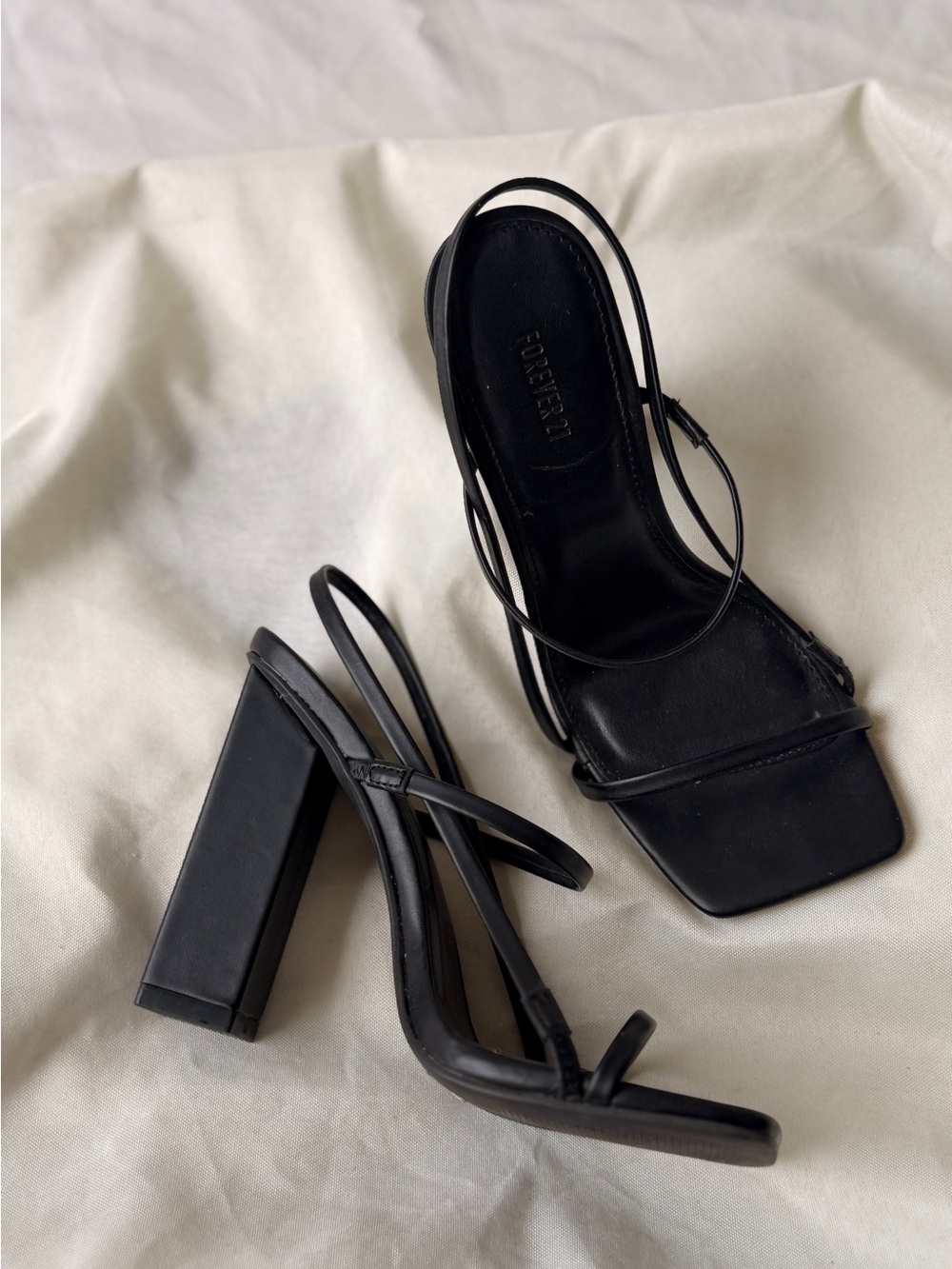 Forever 21 Black Strappy Square Toe Block Heels